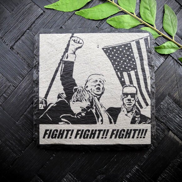 Donald Trump 2024 July 13 Assassination FIGHT Never Surrender Slate Coaster Set - Picture 10 of 15